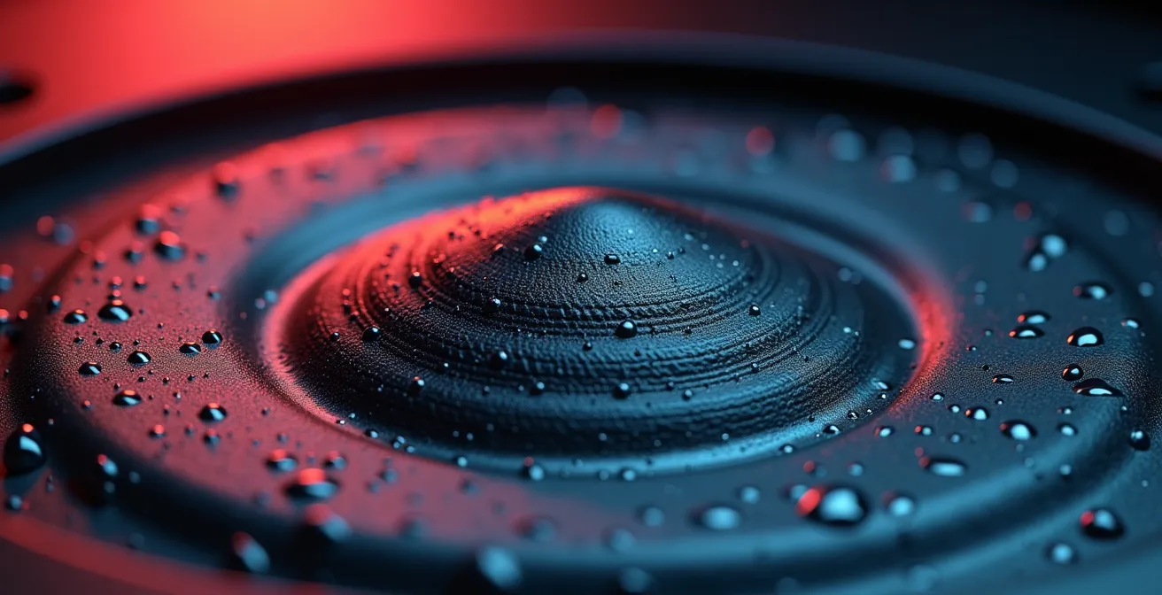 Macro view of acoustic wave patterns creating sound masking effects