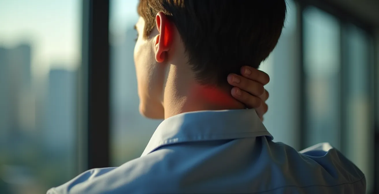 Visual metaphor of professional burnout through physical tension