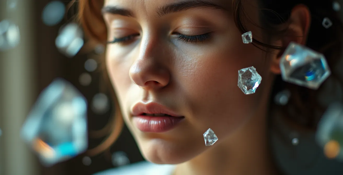 Person surrounded by floating fragments of beloved fictional universes forming a protective shield