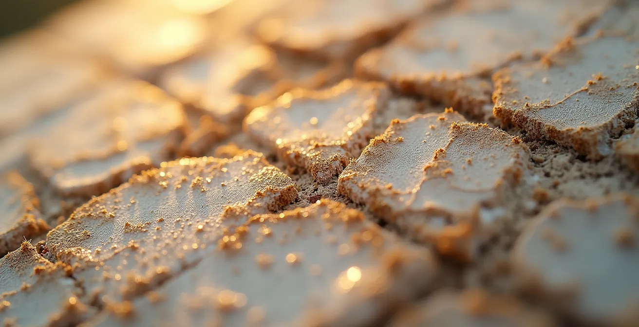 Close-up macro view of weathered marble surface showing crystalline structure and ancient tool marks