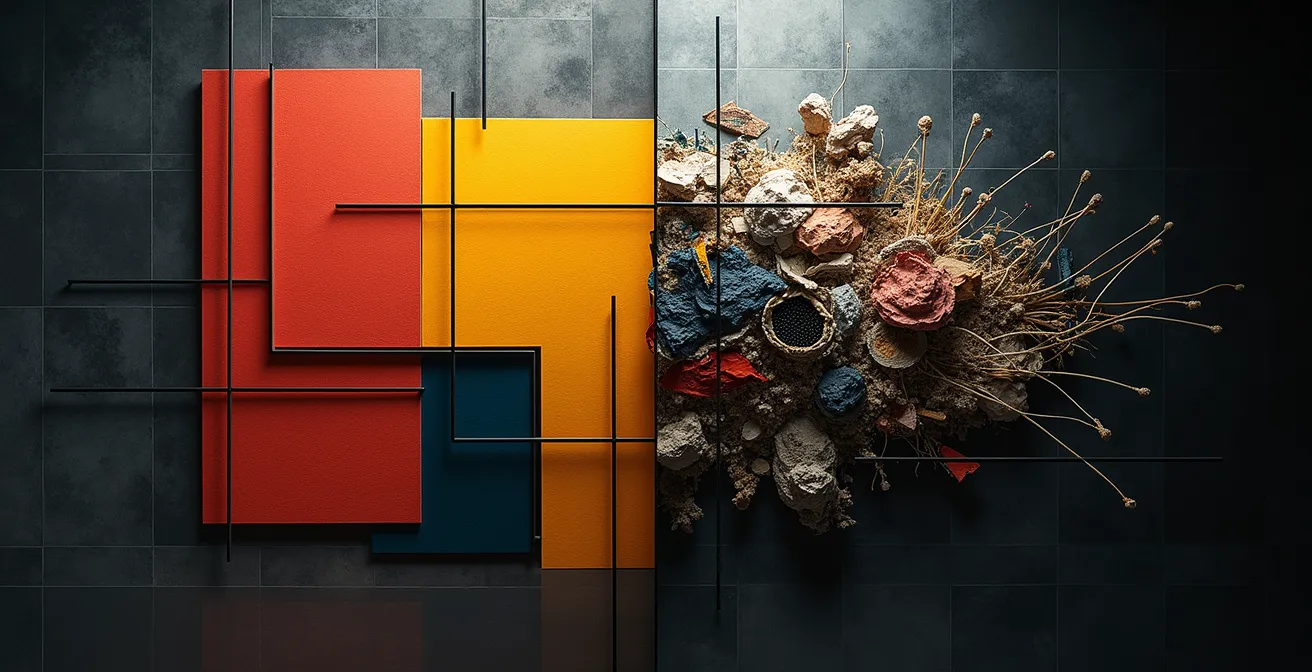 Split composition showing modern art movement characteristics versus contemporary approaches