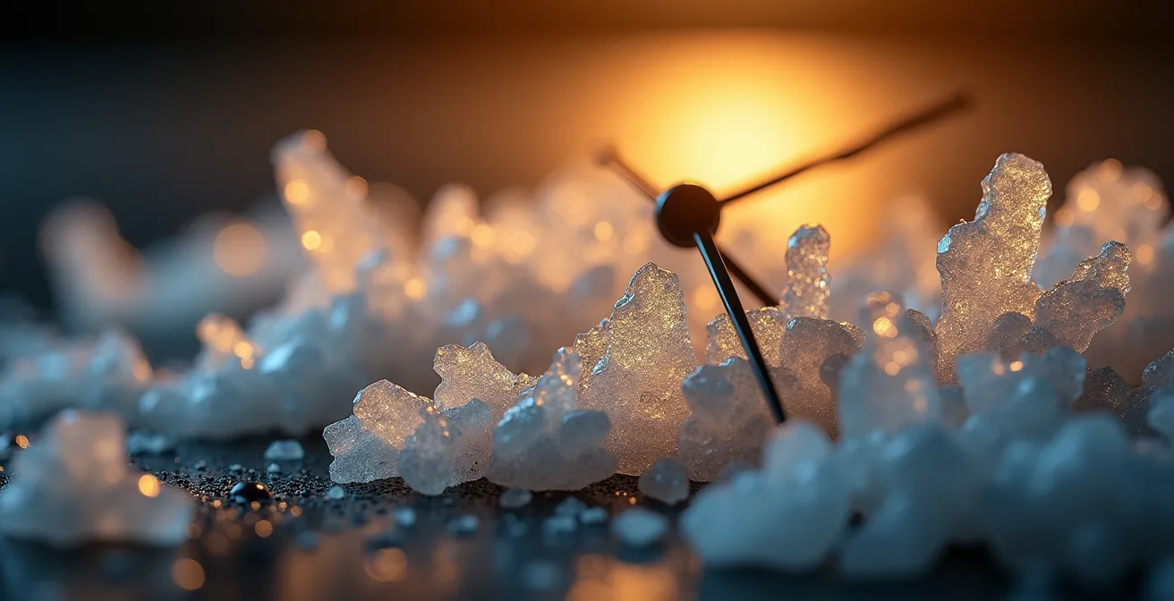 Abstract visualization of stress hormones affecting a professional after work